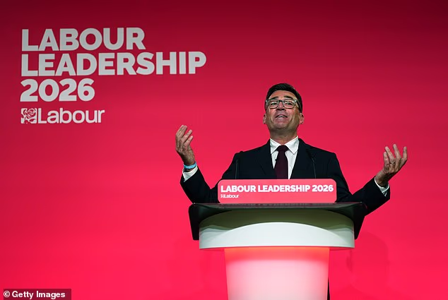 Andy Burnham gives a speech after he was announced as the new leader of the Labour Party. Mr Burnham will walk into Downing Street on Monday pledging to drag Britain back to the pre-Thatcher era