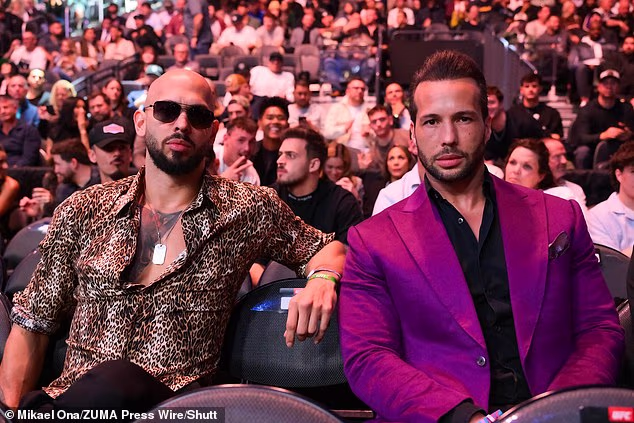 Andrew and Tristan Tate at the UFC 313 mixed martial arts event in Las Vegas in March 2025
