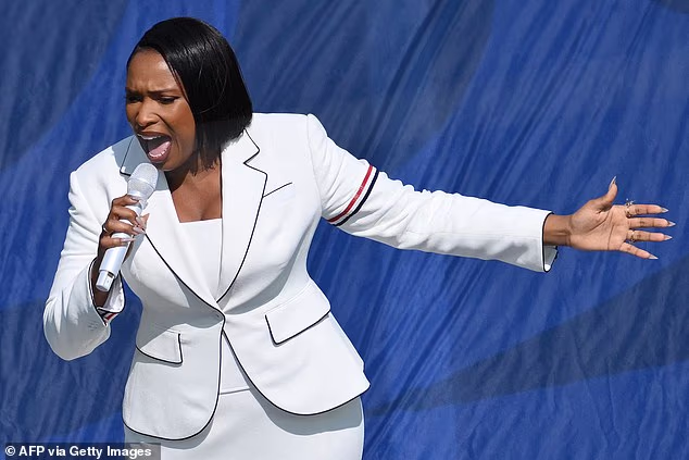 Jennifer Hudson performs the Star-Spangled Banner ahead of the World Cup final at MetLife