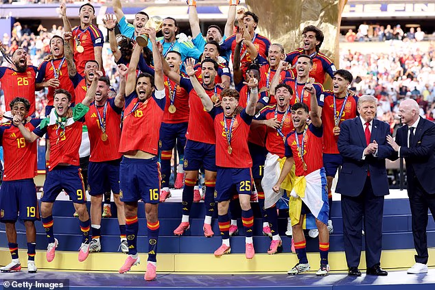Donald Trump took center stage as Spain lifted the World Cup trophy on Sunday afternoon