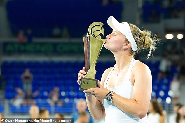 Barbora Krejcikova celebrates after winning the latest WTA tournament in Athens on Sunday