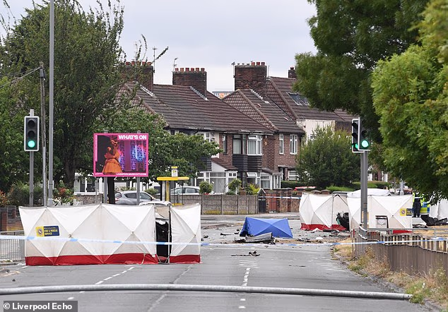 The cordoned off scene following the crash. Merseyside Police have shut part of Liverpool Road while they carry out an investigation. The force has warned that closures are likely to remain in place over the coming weekend