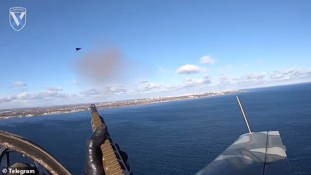 A Ukrainian Yak-52 backseat gunner has shot down a Shahed drone from the plane's open cockpit