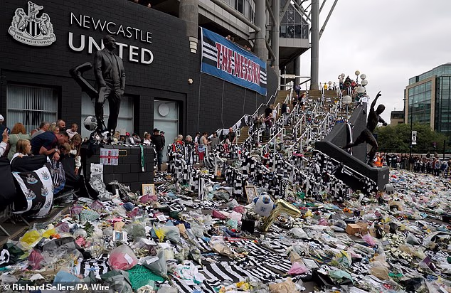 Tributes outside St James' Park to former England forward and manager Kevin Keegan