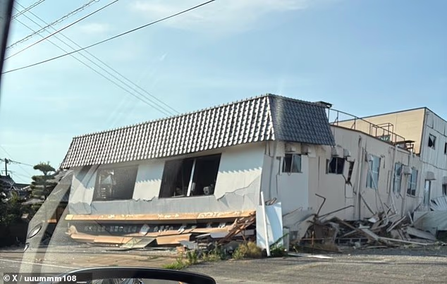 A damaged property pictured after an earthquake struck southern Japan on Tuesday