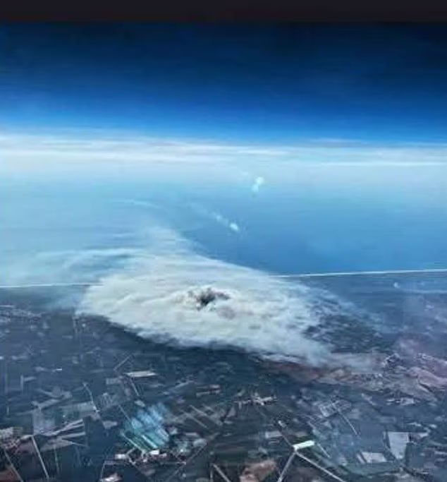 Aerial view shows wildfires above the Gironde basin near Bordeaux