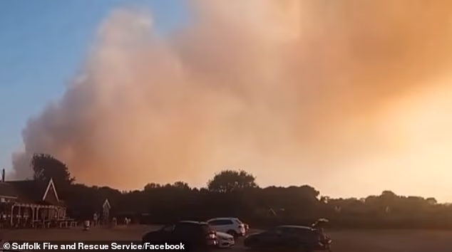 The blaze on Dunwich Heath, which began at around 5.30pm yesterday, is spreading rapidly in the direction of Sizewell B nuclear power station, which is about 2.5 miles away