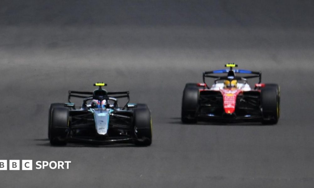 Mercedes' Kimi Antonelli ahead of Ferrari's Lewis Hamilton in the British Grand Prix sprint race