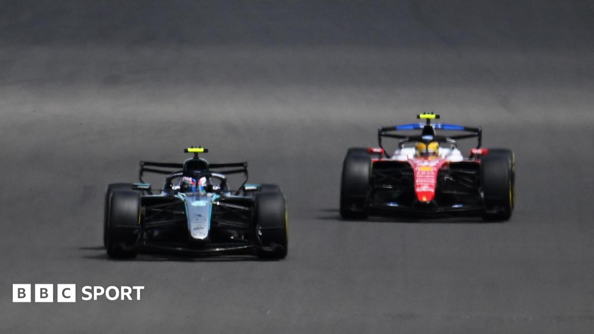 Mercedes' Kimi Antonelli ahead of Ferrari's Lewis Hamilton in the British Grand Prix sprint race
