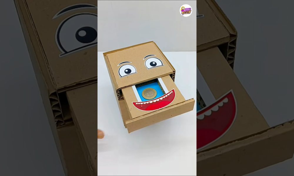how to make coin bank box with cardboard #scienceproject #money #diy #shorts