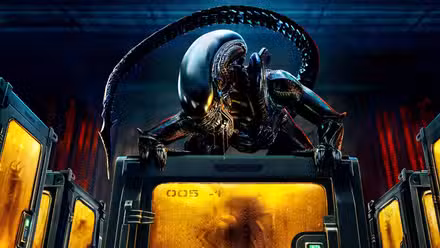 The Xenomorph on top of a container snarling and drooling in Alien: Earth.