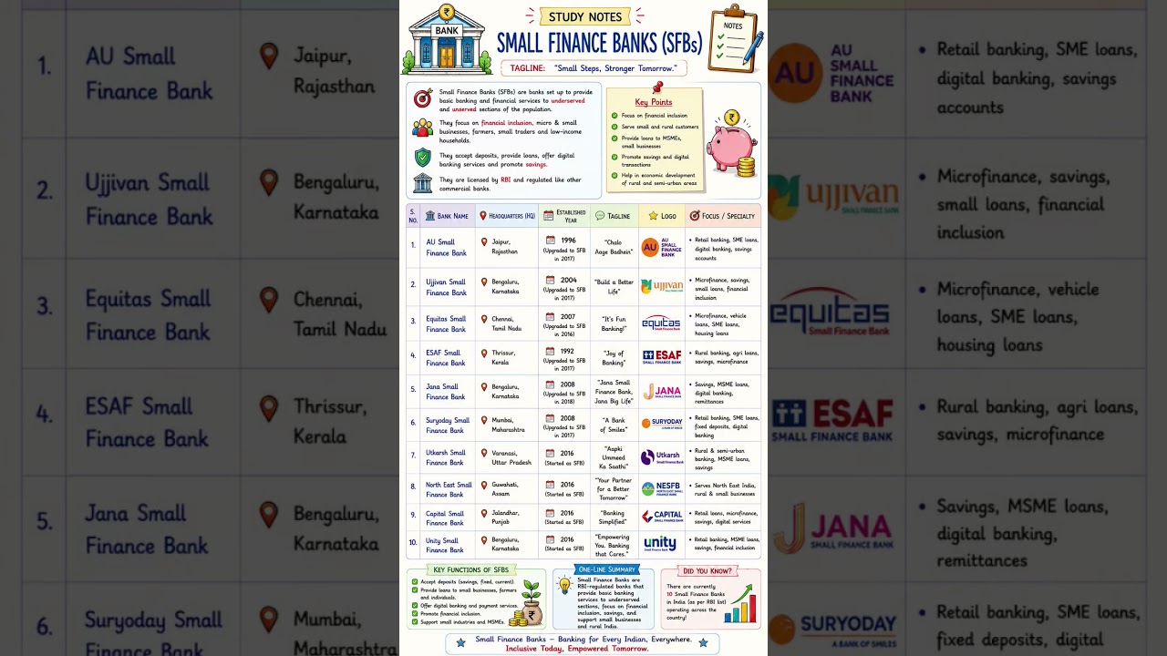 Small Finance Banks(SFB's)  #ibps #bankingawareness