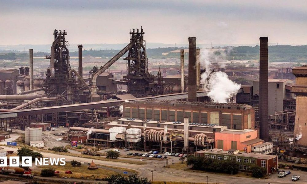 An aerial view of British Steel's Scunthorpe works on July 16, 2026 in Scunthorpe, England.