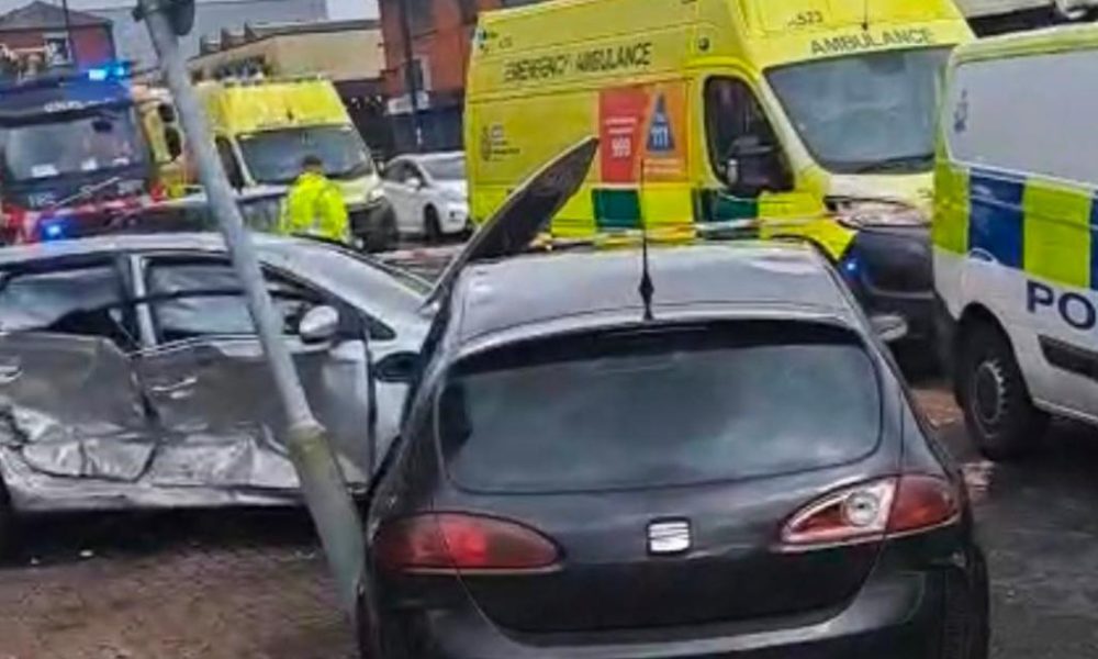 Emergency services respond to two-car crash on Deane Road, Bolton