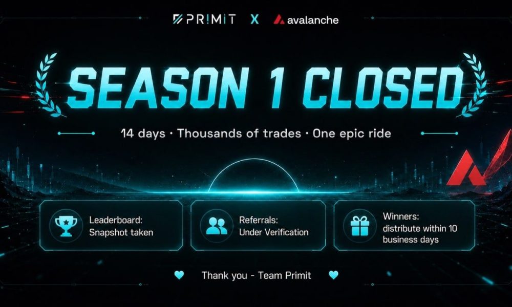 Primit Wraps Up Season 1 Trading Campaign on Avalanche