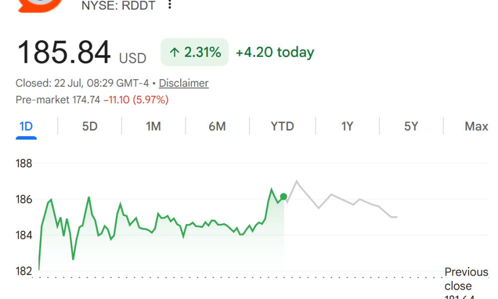 Reddit (RDDT) Stock Performance. Source: Google Finance