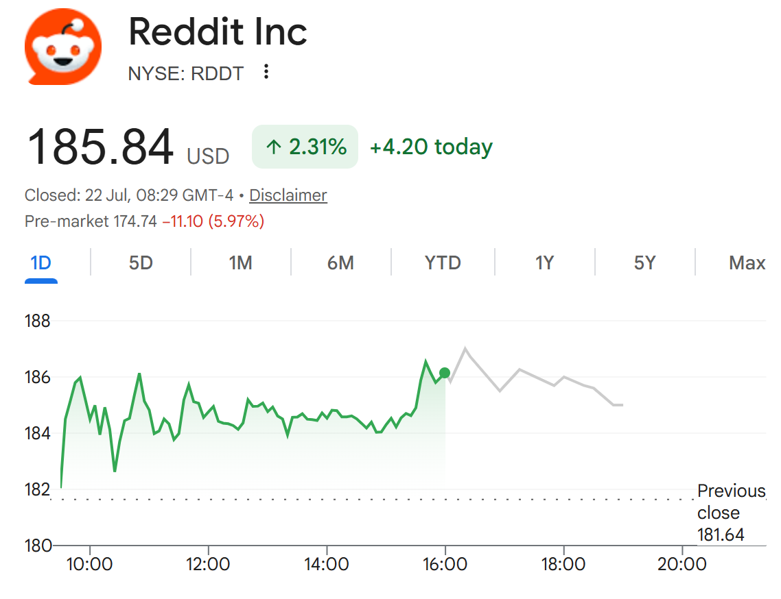 Reddit (RDDT) Stock Performance. Source: Google Finance