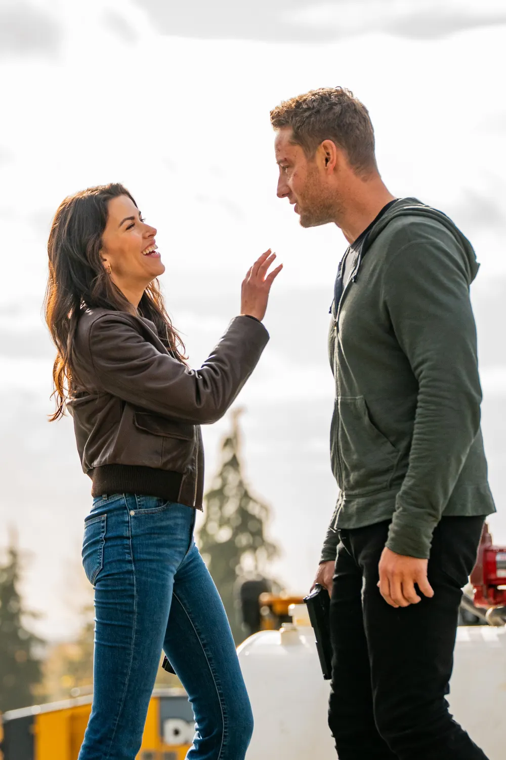 Tracker Gets Justin Hartley Shirtless in Front of Wife Sofia Pernas