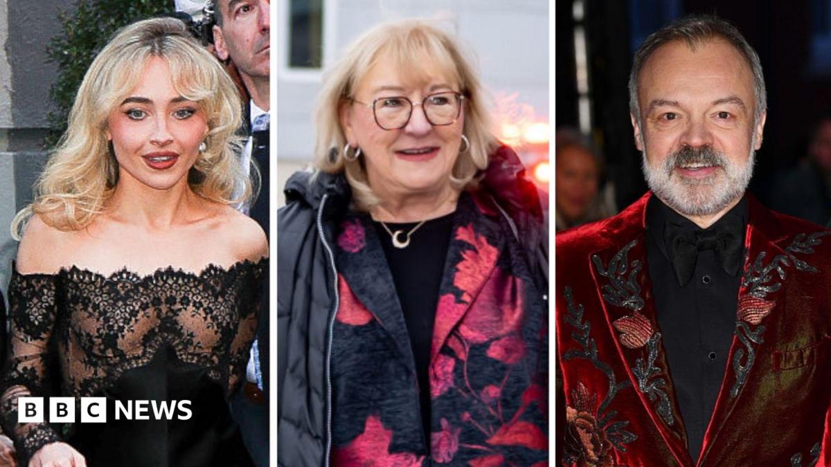 A composite image showing Sabrina Carpenter, Donna Kelce and Graham Norton