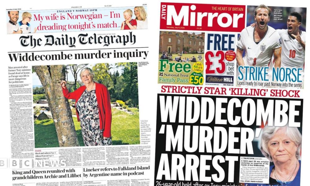 "Widdecombe murder inquiry," reads the headline on the front page of the Daily Telegraph.