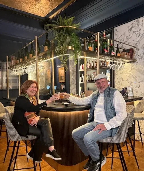 The author and Bob ending a long day at the hotel bar with their favorite drink, Old Fashioneds.