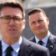 British Prime Minister Andy Burnham, foreground, and Defence Secretary Wes Streeting, right