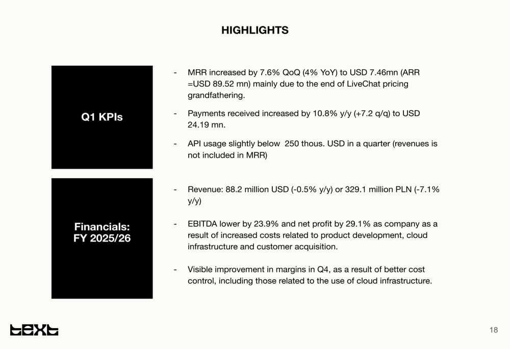 Text Q1 2026/27 slides: MRR hits record as AI strategy takes shape