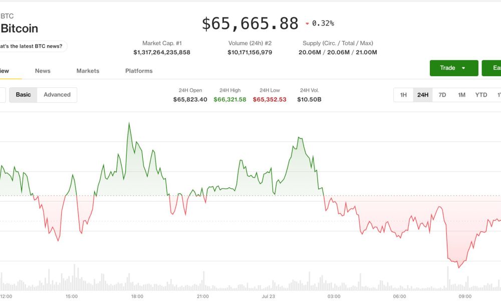 Bitcoin consolidates below $66,000 as a 13% July recovery runs out of steam