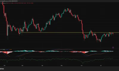 Bitcoin daily chart shows BTC struggling below $65,047 resistance as MACD momentum weakens.