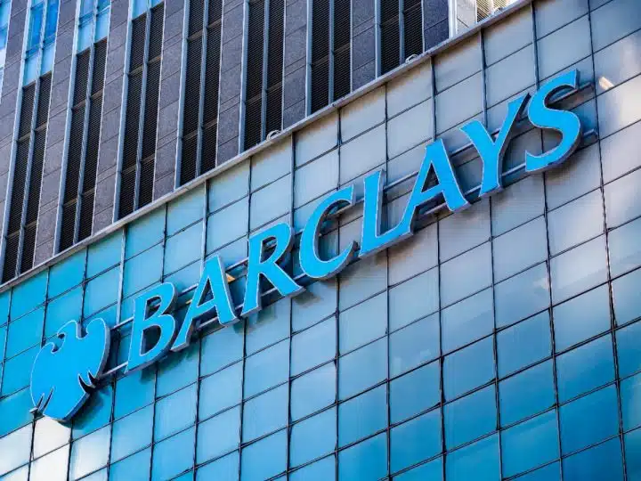 Barclays logo on the side of an office building. The TUC has criticised the bank's "bonanza profits"