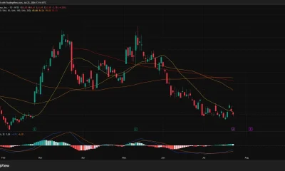 CRCL daily chart shows the stock below major moving averages despite improving MACD momentum.