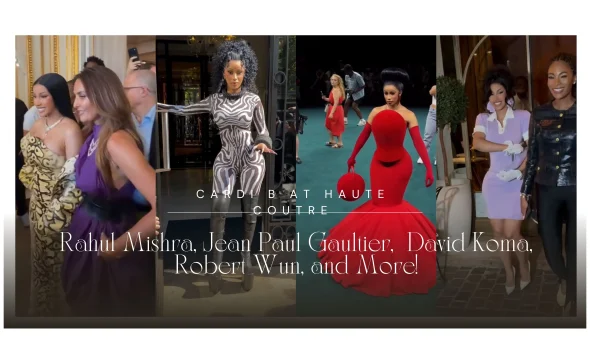 Cardi B Stuns At Paris Couture Week In Rahul Mishra Striped Jean Paul Gaultier Snake Print David Koma Red Robert Wun And More 8