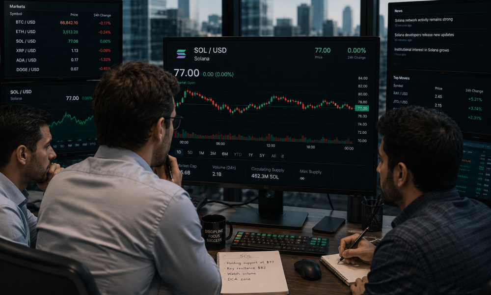 SOL holds $77 as ETF inflows and bullish derivatives signal further upside