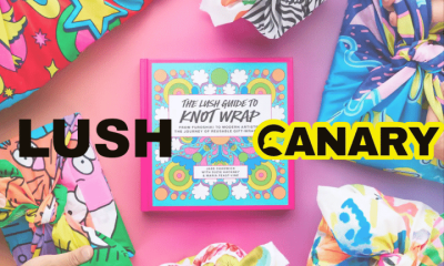 The background image is the book and it is surrounded by gifts that are wrapped or are being wrapped, in Knot Wraps. They are all very vibrant colours LUSH