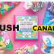 The background image is the book and it is surrounded by gifts that are wrapped or are being wrapped, in Knot Wraps. They are all very vibrant colours LUSH