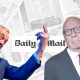 Nigel Farage of Reform uK, Rupert Murdoch, and the Daily Mail logo