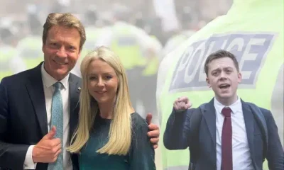Richard Tice and Isabel Oakeshott of Reform UK and Owen Jones and also police officers