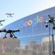 Google headquarters, drones, and a cctv surveillance tower