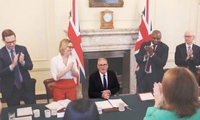 Labour Keir Starmer being applauded by his cabinet
