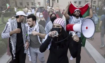 Israel: Pro-Palestinian demonstrators march at Columbia University on 12 October 2023