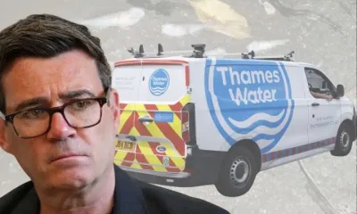 Andy Burnham of the Labour Party and a Thames Water van