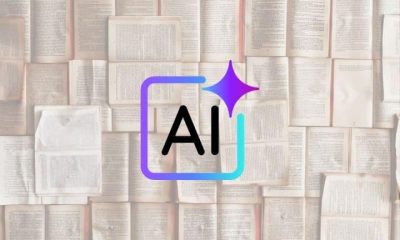 The word AI and a pile of old books