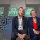 Zack Polanski and Geraldine Coggins of the Green Party and an AI logo