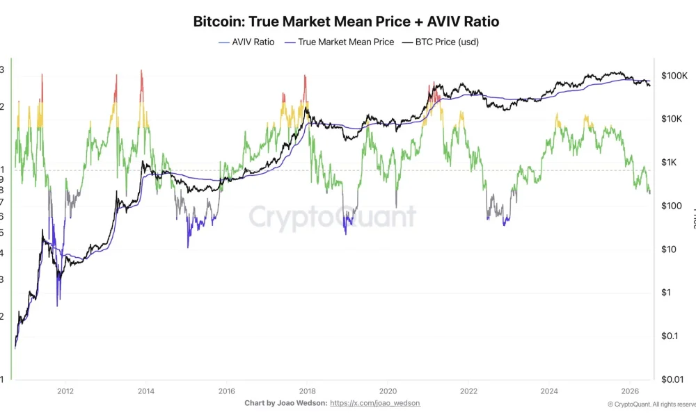 Bitcoin chart showing TMM at $76.7K and the AVIV ratio near 0.8, indicating active investors face an average 20% unrealized loss while the TMM acts as resistance.