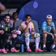 Neymar joins the Brazil team on the bench for their World Cup opener vs. Morocco