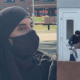 Nora Mubarak (left) a Muslim woman from Wigan, and a screen shot (right) of her holding the gull and a white sheet in her grasp