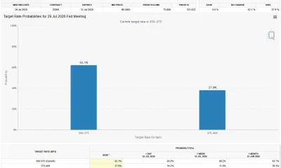 CME FedWatch chart shows a 62.1% chance of no rate change and a 37.9% chance of a July Fed hike.