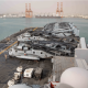The U.S Navy Wasp-class amphibious assault ship USS Kearsarge arrives for a port visit in Salalah, Oman, on 8 March 2026. Iran is attacking US aircraft support bases.
