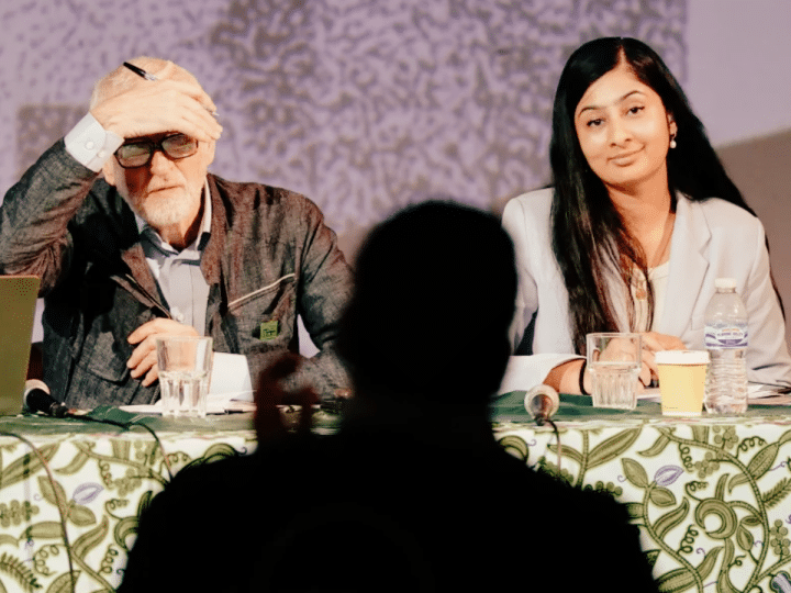 Jeremy Corbyn and Zarah Sultana, of Your Party, take part in a discussion on Your Party, their new political party, at The World Transformed conference, at Niamos Radical Arts Centre in Hulme, Manchester, October 10, 2025