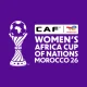 The CAF WAFCON logo of a footbal trophy with the name of the tournament alongside it